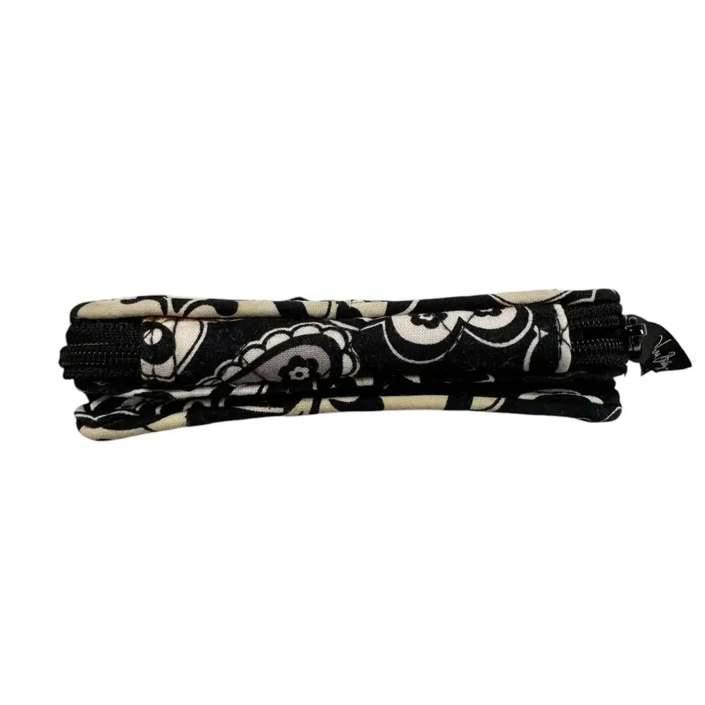 VERA BRADLEY Mini Wallet Midnight Paisley Black White Gray Zip Snap *READ*